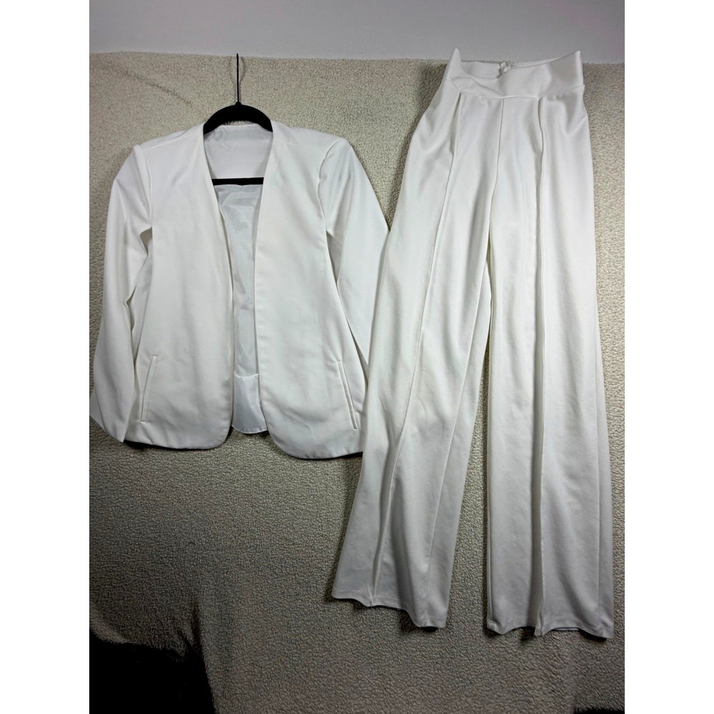 Fashion Nova Women's Small White Wide Leg Pants Sleeveless Blazer Vest Outfit